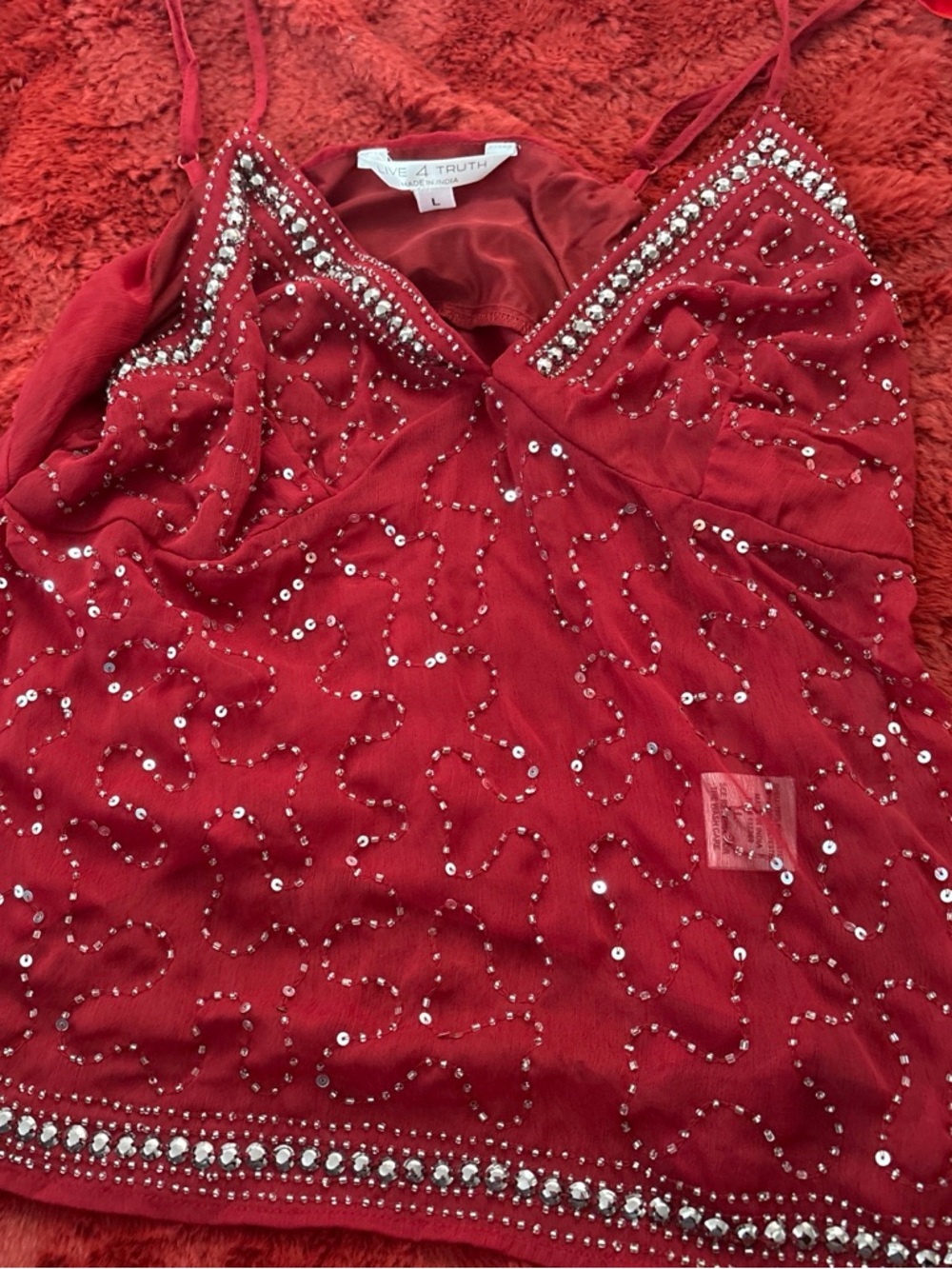 Live 4 Truth Red Sequin & Rhinestone V-Neck Camisole
